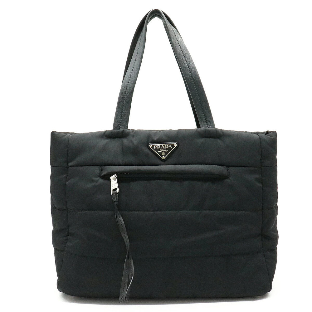 Prada Bomber Tote Bag Shoulder Hobo Leather NERO Black